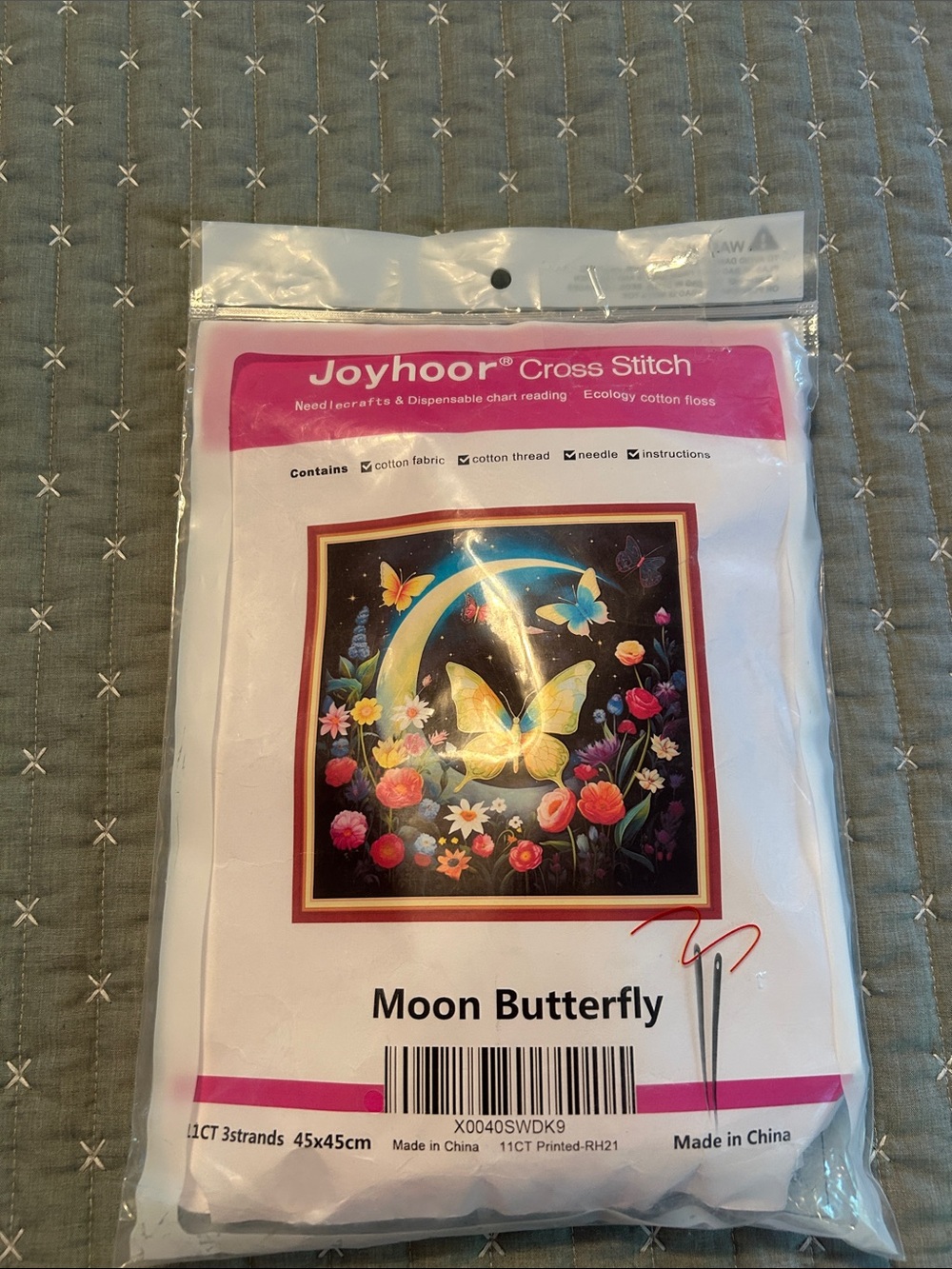 Moon Butterfly Cross Stitch Wall Decor - Black & Multicolor